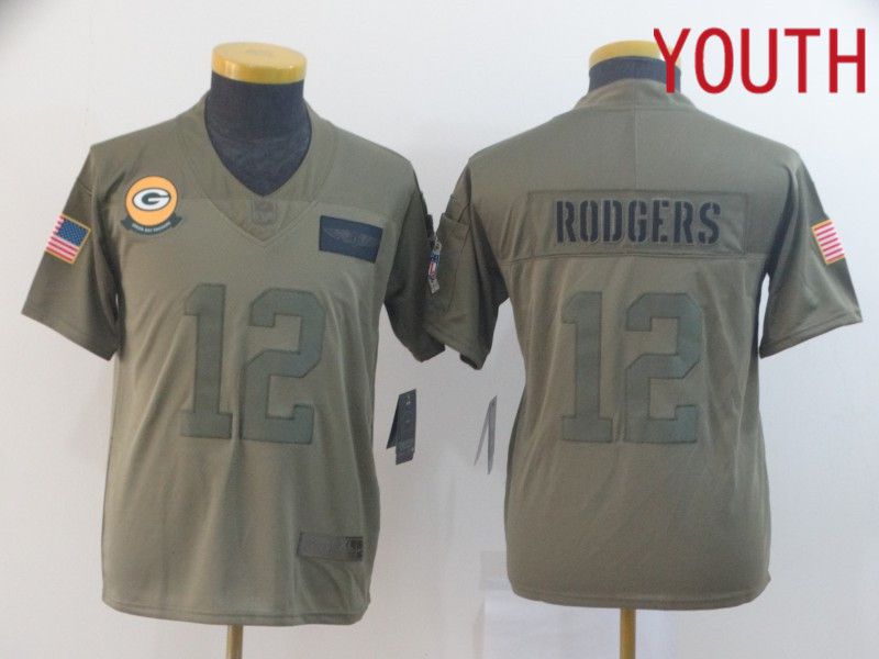 Youth Green Bay Packers #12 Rodgers Nike Camo 2019 Salute to Service Limited NFL Jerseys